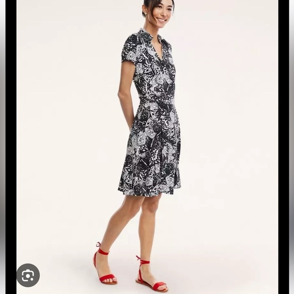 Brooks Brothers Black-White Knit Jersey Butterfly Print Wrap Dress Size … - Picture 3 of 16